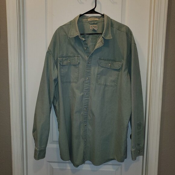 🌿 Vintage L.L.Bean Sage Green Washed 100% Cotton Shirt 2XLT - Picture 4 of 8